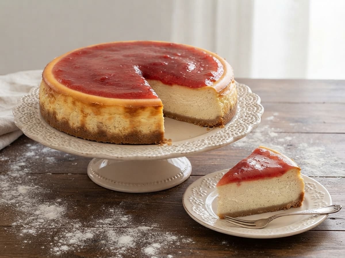 Cheesecake con mermelada de fresa